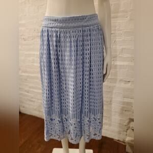 Annabella Womens Light Blue Geometric Floral Lace Trim Midi Skirt Medium